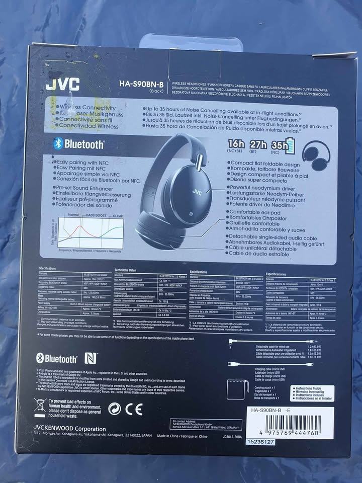 New JVC Wireless Noise Cancelling Over Ear Bluetooth Headphones