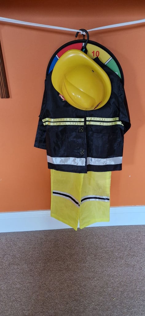 image for E.L.C FIREFIGHTERS DRESS UP OUTFIT WITH FIREMAN SAM HELMET. VERY GOOD.