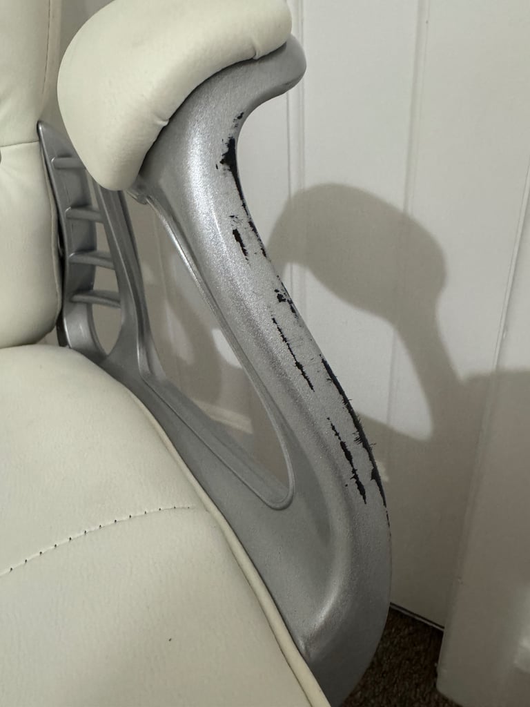 Faux White Leather Ergonomic Office Desk Chair with Wheels by Living & Home