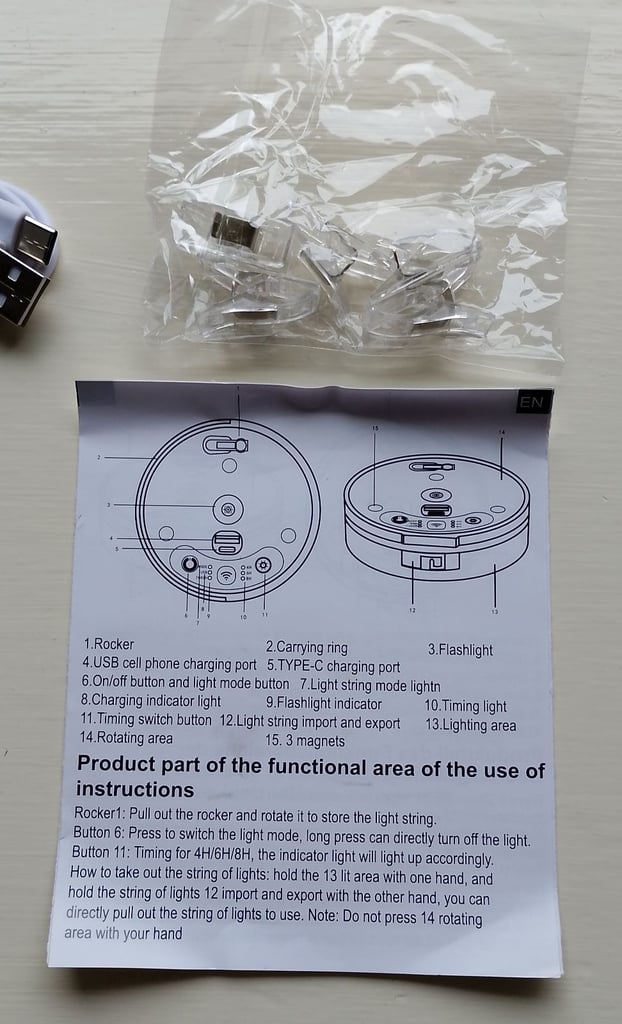 NEW Camping LED String Lights, 10M, USB Recharge, Retractable, 9 Lighting Modes, SOS, IP65 