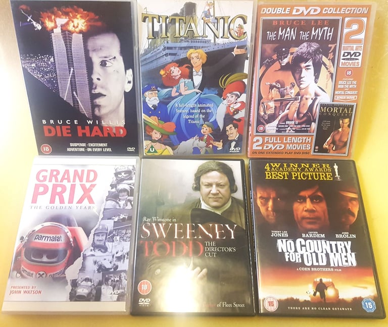 £10 the lot, Dvds, Die Hard, Titanic, Sweeney Todd, Bruce Lee, Clearance, joblot