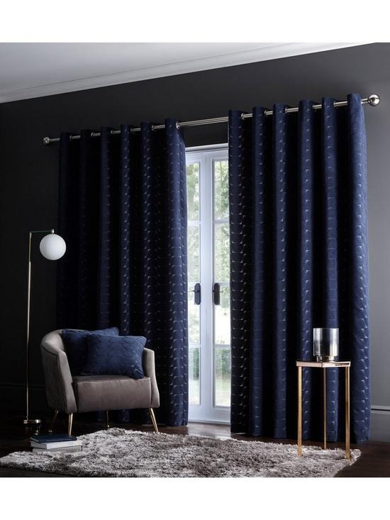 £40 OFF: Studio G Lucca Velvet Eyelet Lined Midnight Curtains 66 x 90 inches - New