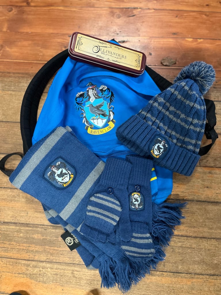 2x Bargain Harry Potter Bundle Ravenclaw Bag Pencil Tin Backpack gloves hat scarf book flag case