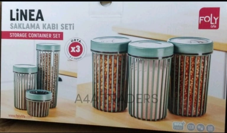 Linea Plastic Storage Containers Set, 1700ml, Pack of 3, Stylish Lined Design