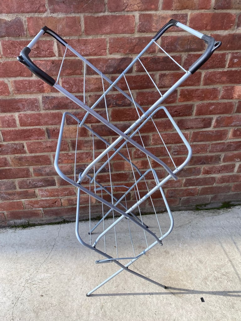 image for 3 tier grey metal clothes airer dryer bedroom bathroom house laundry easy storage bf