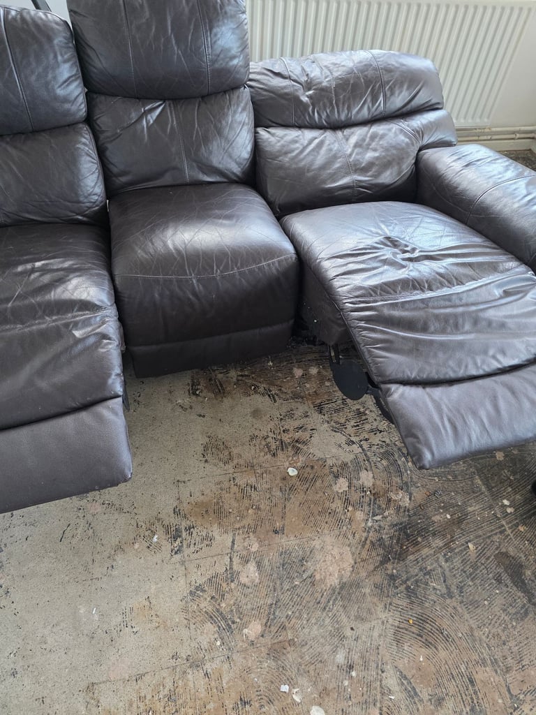 image for 3 seater reclining leather  settee chair,  and puffee
