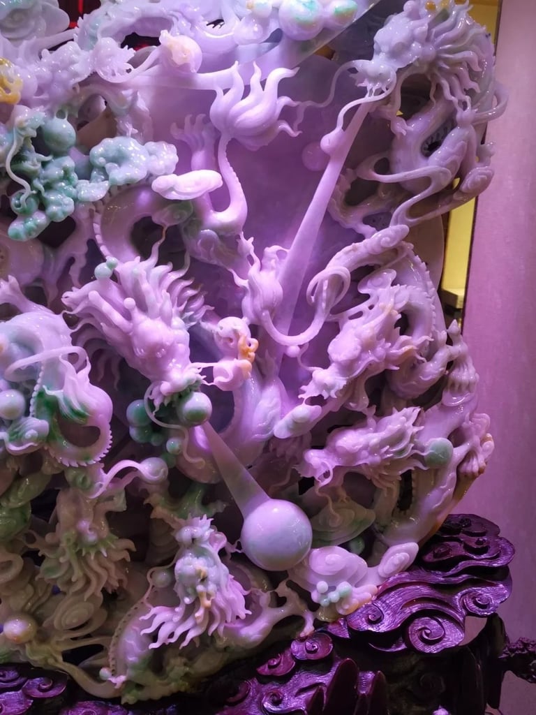 Chinese Exquisite Handmade Dragon carving Jadeite Jade Statue