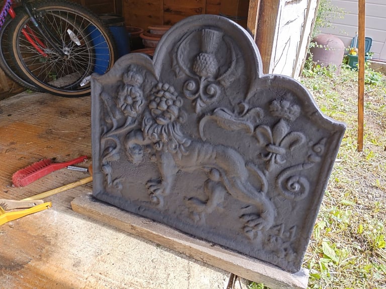 Cast Iron Fireback and Dog Grate