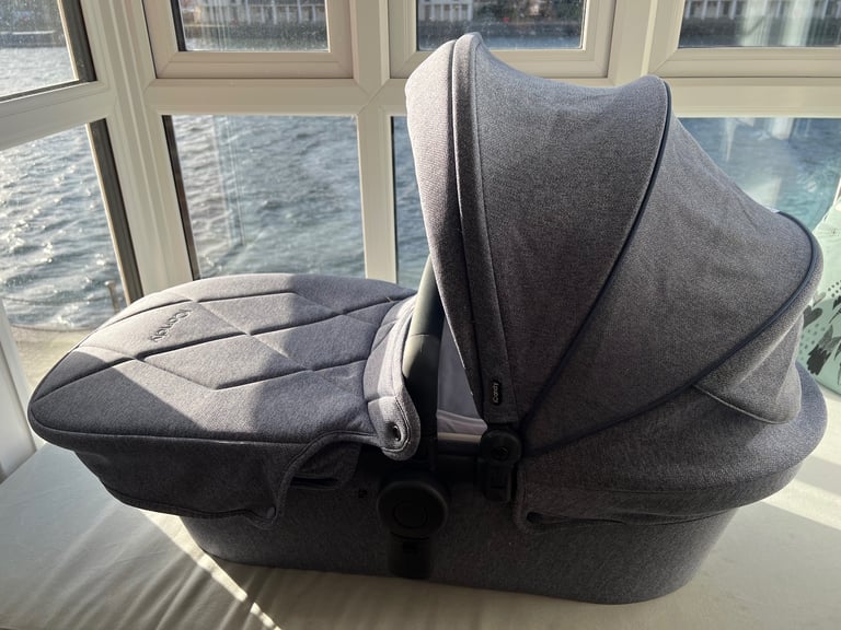 image for iCandy Orange Second Carrycot Fabric + converter base + apron - Mist Blue Marl