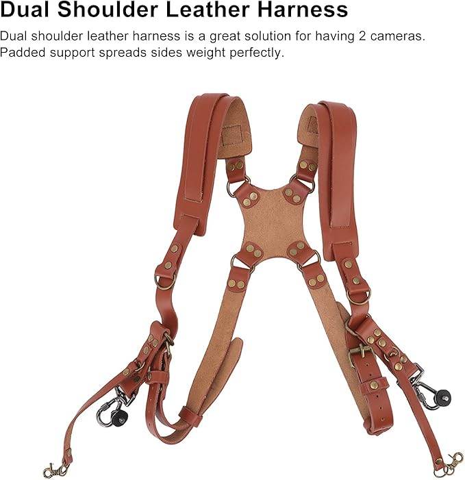 Camera Strap Accessory For Two Cameras Adjustable Dual Shoulder Leather Harness