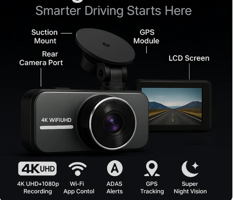 Dash Cam Front and Rear 4k UHD with Wifi - NEVER USED