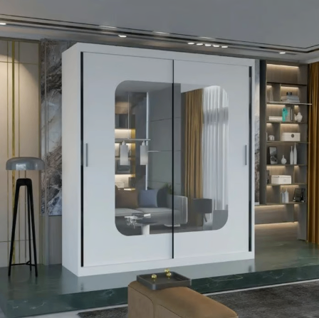 image for Brand New - Marika Mirror Sliding Door Wardrobe -White - SAME/NEXT DAY DELIVERY