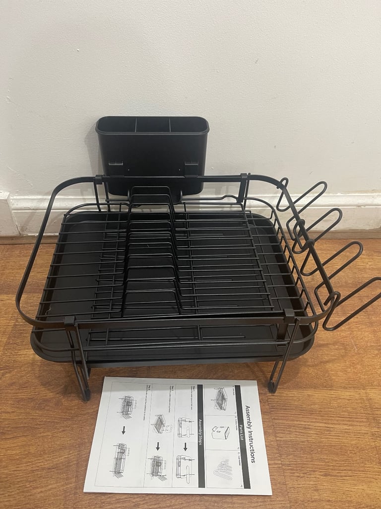 image for New Extendable Dish Drainer Rack with Drip Tray, Cup Holder and Utensil Holder