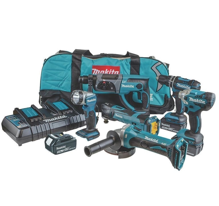 6 Piece Set Makita Tool DLX6100PX1 3 x 3.0Ah Combi SDS Drill Impact