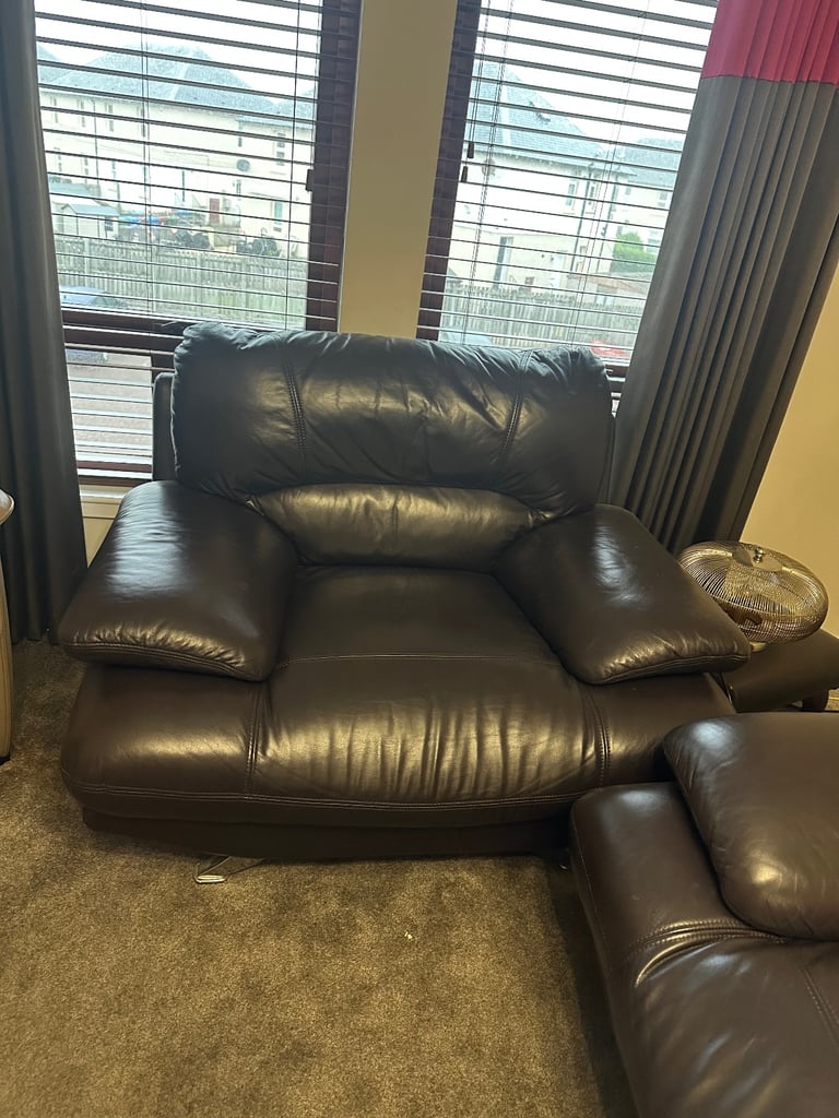 Leather sofa, chair and footstool
