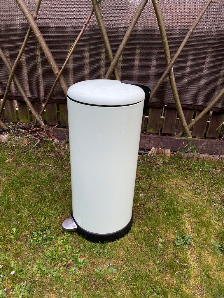 Large kitchen pedal bin, light green colour, used