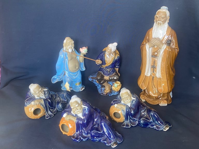 A scarce collection of 6 pieces of Chinese handcrafted clay pieces of Mudmen characters