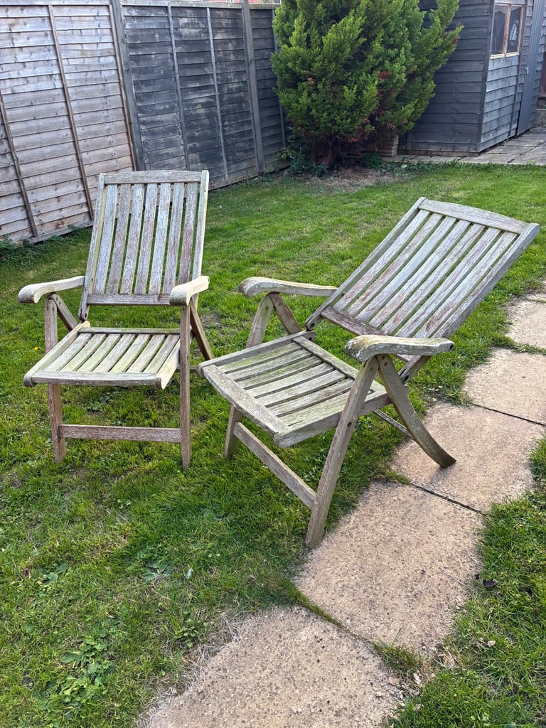 Solid teak reclining garden chairs 