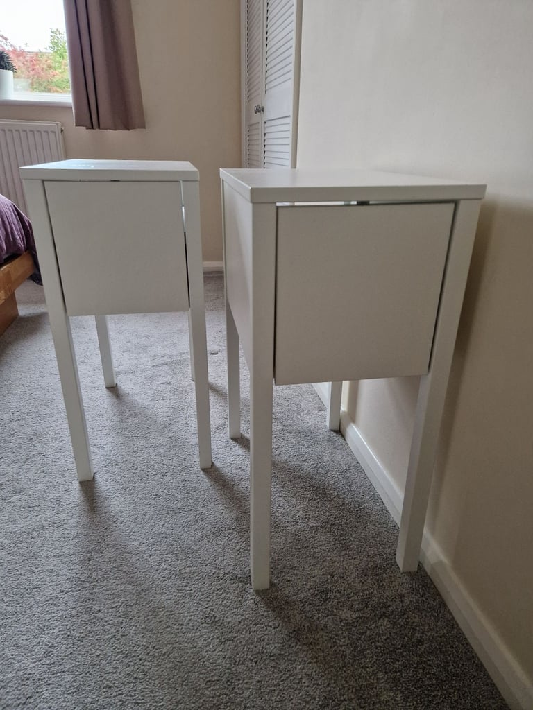 Pair of IKEA Nordli slim white bedside tables with deep drawer