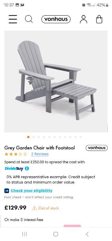 Grey Garden Chair with Footstool new for sale RRP £130