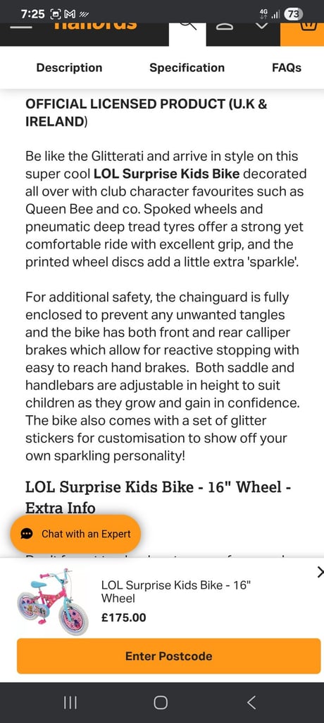 Kids bike lol surprise childrens bike