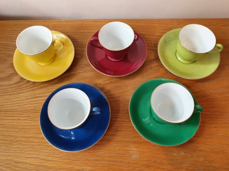 image for Noritake Vintage Harlequin Coffee Cups & Saucers