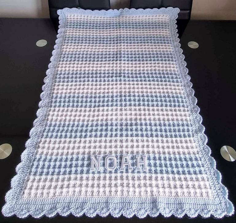 Crochet Baby Blanket, Personalised, Girls and Boys colours available