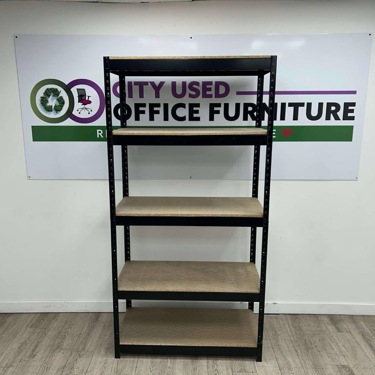 Tall Shelving Unit, 4 Shelves, Black Metal & Wood - DELIVERY & INSTALLATION AVAILABLE!