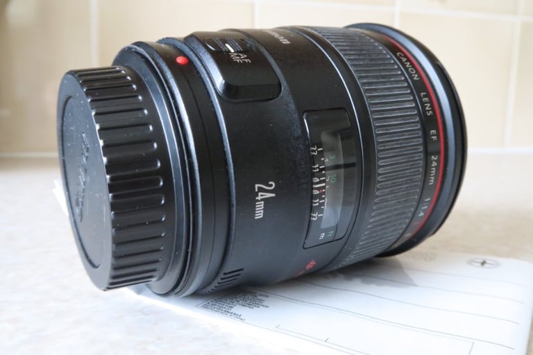 Canon EF 24mm f/1.4 II USM Lens L Caps, Case, Box, Instructions