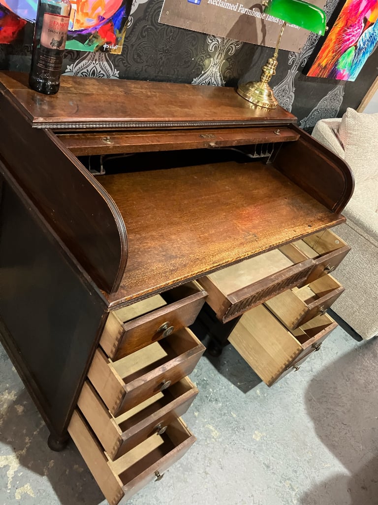 Stunning Vintage Dawson & Swapp Oak Roll Top Tambour Bureau Desk - Delivery