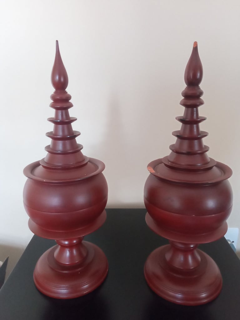 Pair of Burmese Lacquered offering vessels 