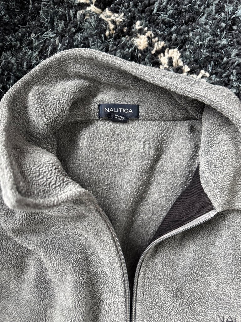 Mens Zip Up Fleece Gray And Black Nautica  Size Large