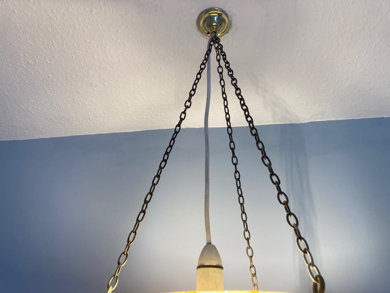 Vintage 1930s Orange, Green & White Marbled Flycatcher / Plafonnier Glass Lamp Shade