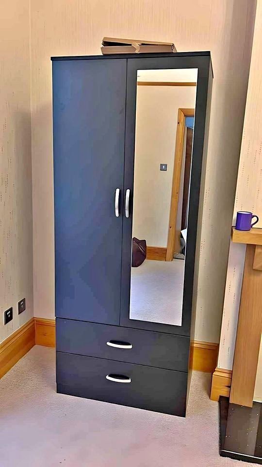 Modern Bedroom Furniture-Bedroom Suit Includes Wardrobe, Chest Of Drawers and Bedside Cabinet with H