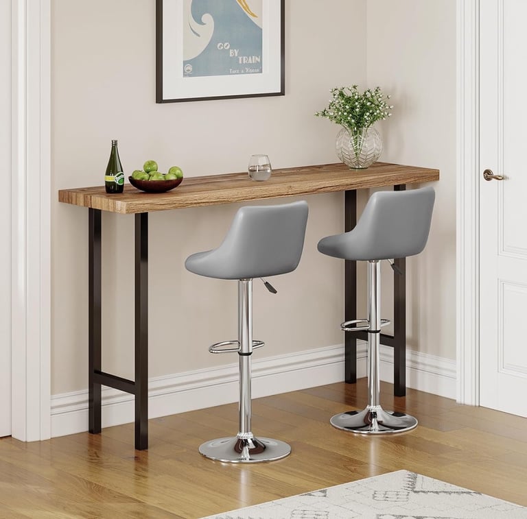 Bar Stools Set of 2, PU Leather Breakfast Kitchen Stool with Adjustable Swivel