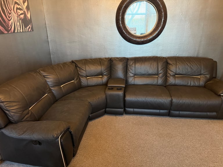 image for Black leather reclining corner sofa 