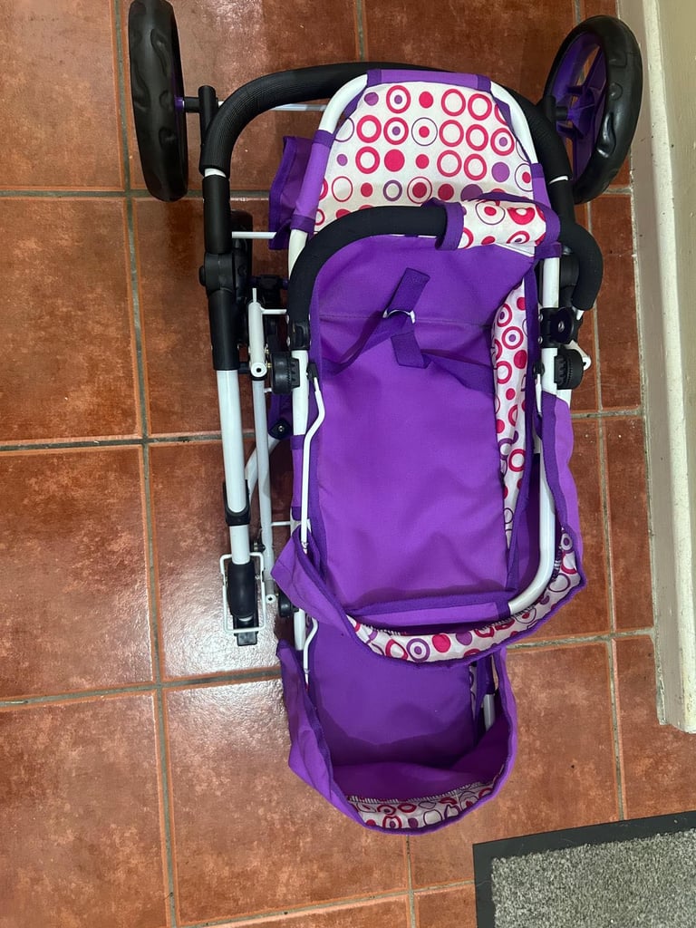 image for Purple Double Buggy with 2 Large Dolls.