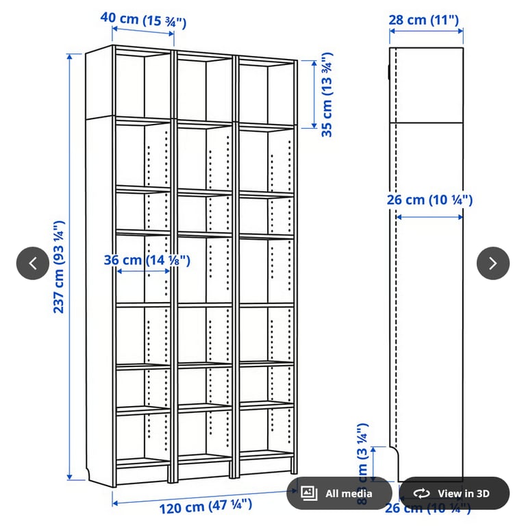 IKEA BILLY Bookcase – White – 120x28x237 cm – £60