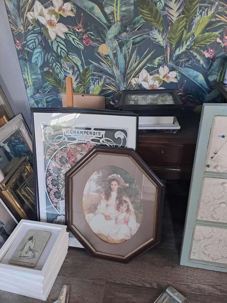 Antique vintage hexagonal wooden frame