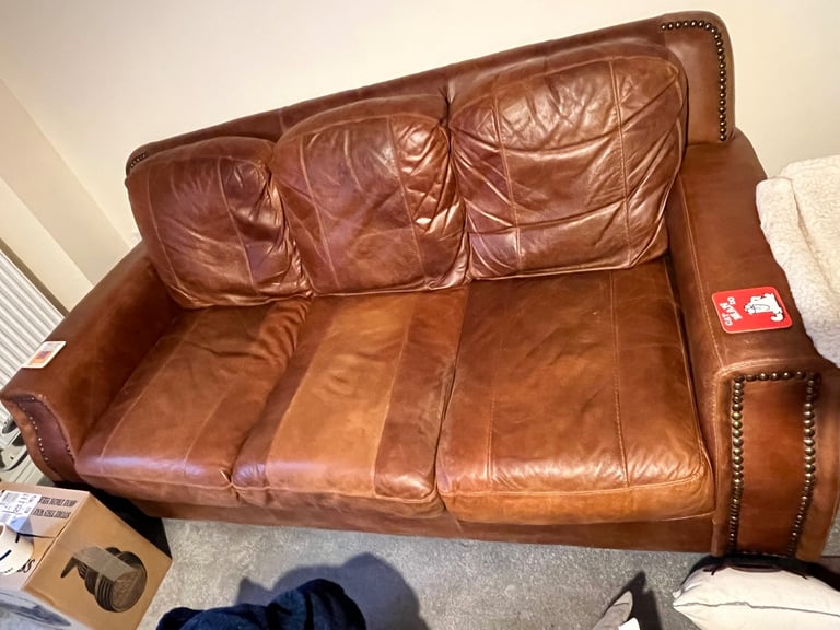 image for Brown Leather 3 Seat Sofa