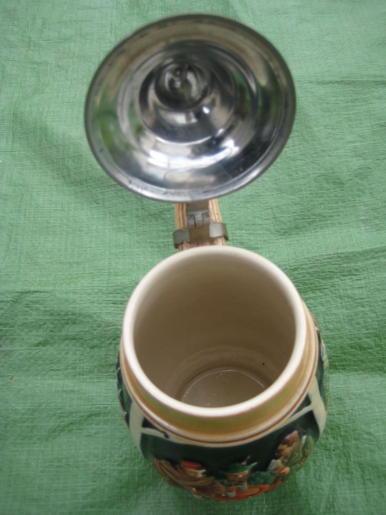 Decorated German Style Beer Mug with Pewter Lid for £10.00