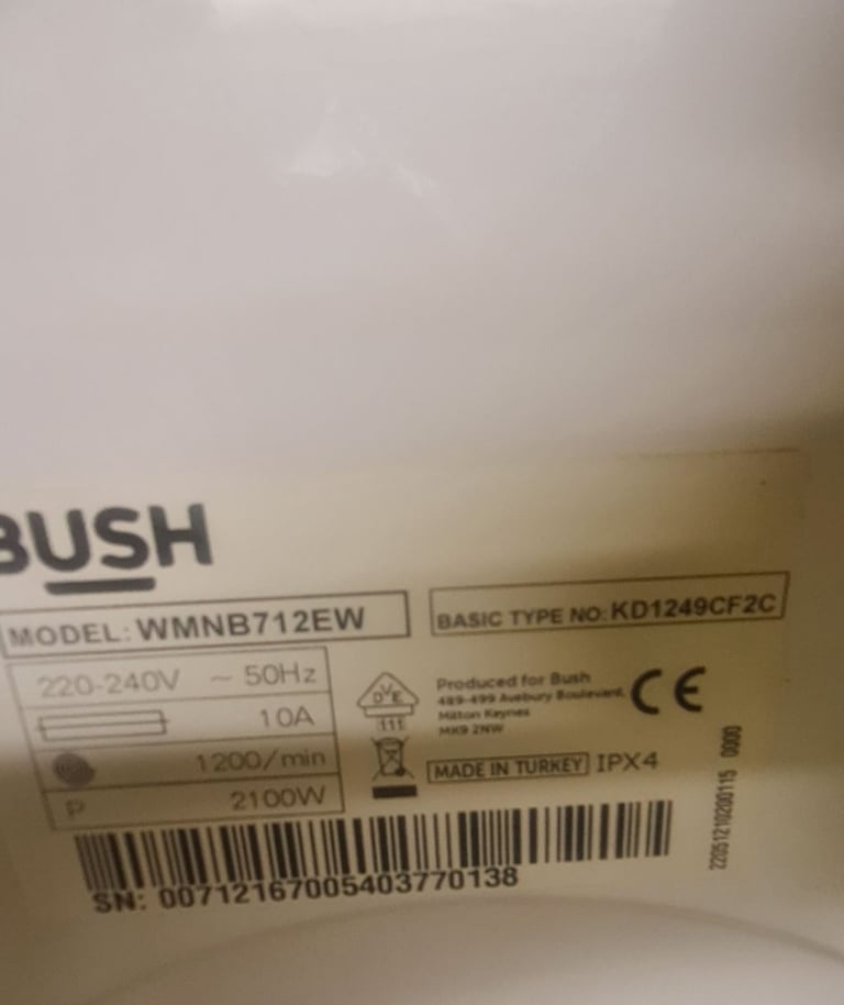 BUSH 7KG WASHING MACHINE A++