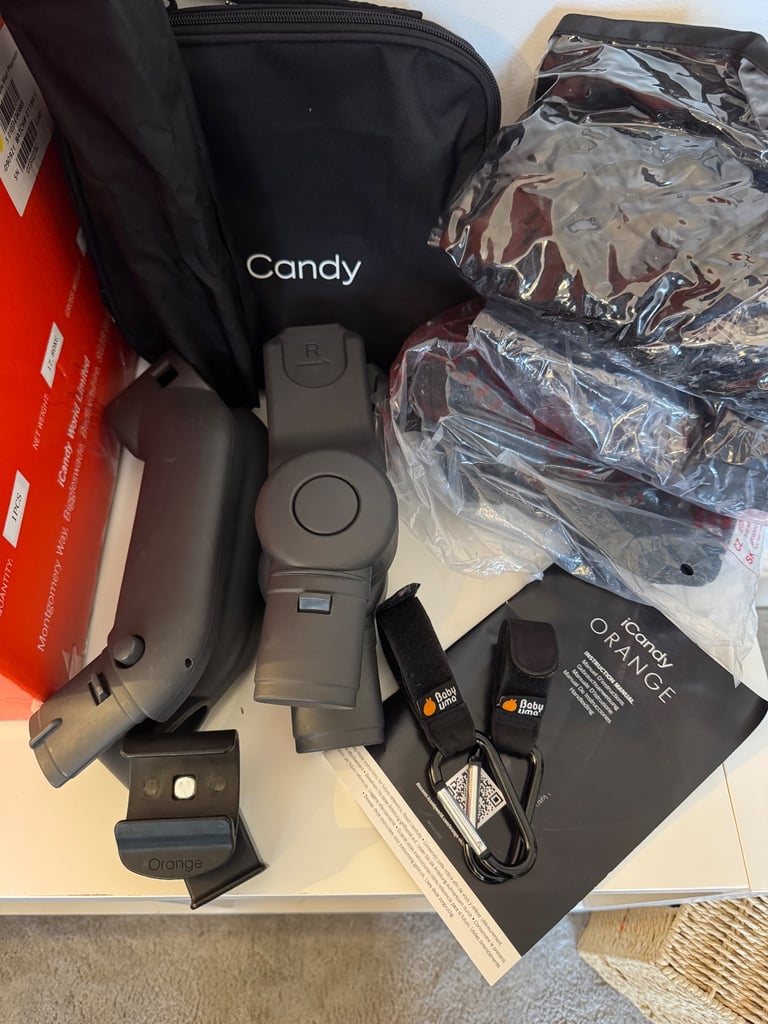 Icandy orange pushchair & carrycot with accessories