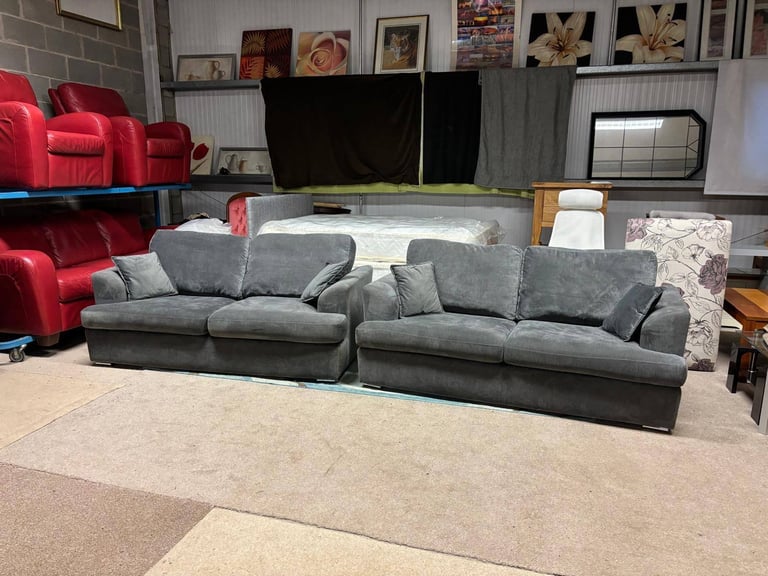 Grey Fabric 3 and 3 Seater Sofas