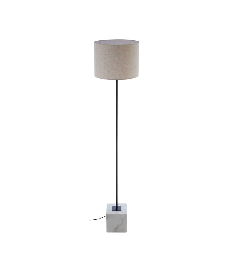 Murdoch Natural Linen Shade With White Marble Base Floor Lamp