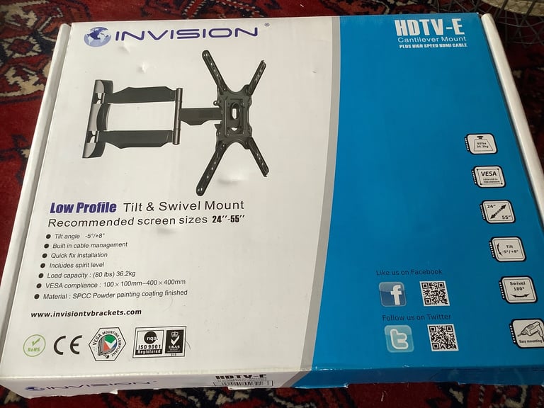 📺’BRAND NEW’ INVISION LOW PROFILE TILT & SWIVEL TV 📺 MOUNT