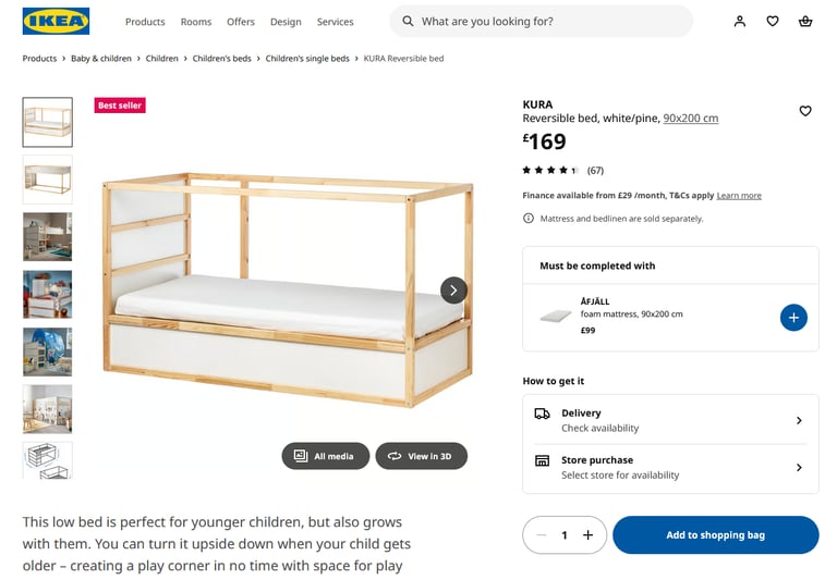 image for Used kids Ikea reversible bed. Mattress included.