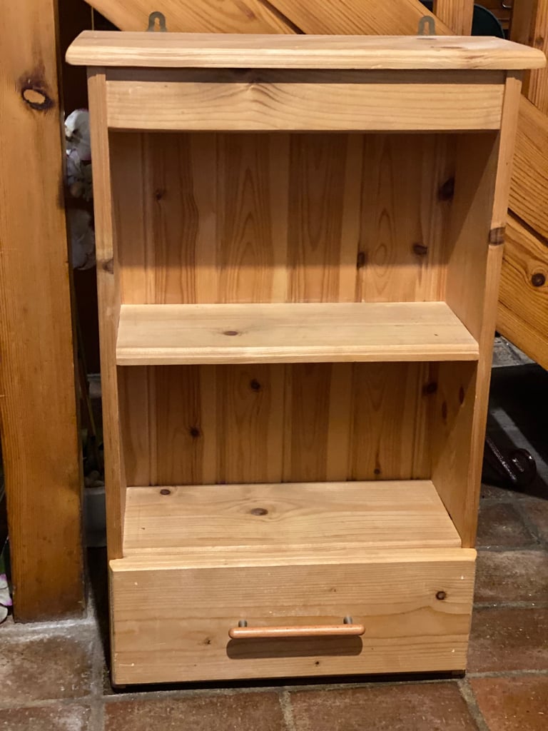 image for Small pine display shelf with drawer 