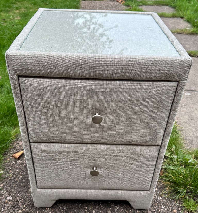 image for Oatmeal beige two draw bedside table 