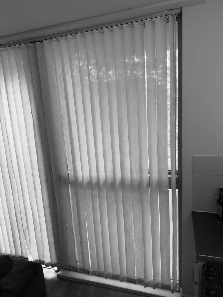 Large White Daylight Vertical Blinds 224cm width x 229cm drop cordless